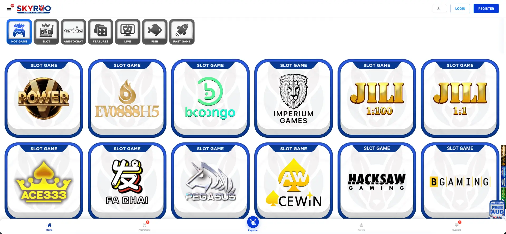 Pokies catalogue at Skyroo Casino